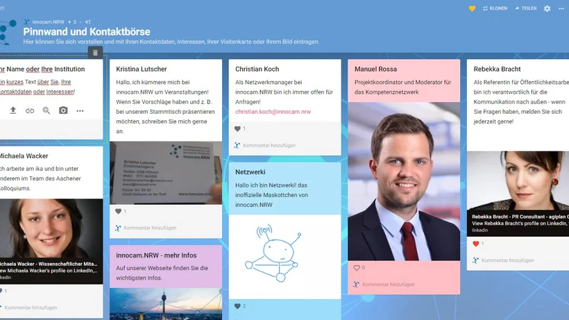 Screenshot des Tools padlet in blau mit Kachelformat