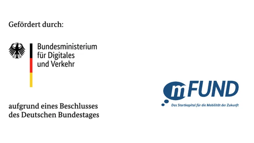 Logo des Bundesministeriums für Digitales und Verkehr mit dem Hinweis auf die Förderung durch das mFUND-Programm aufgrund eines Beschlusses des Deutschen Bundestages.