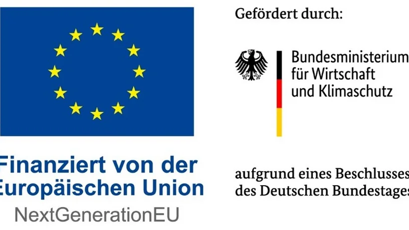 Bild zeigt das EU-Emblem mit Text: „Finanziert von der Europäischen Union – NextGenerationEU“ sowie das Logo des Bundesministeriums für Wirtschaft und Klimaschutz.